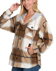 Zenana Plaid Drawstring Hooded Fleece Shacket