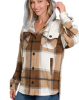 Zenana Plaid Drawstring Hooded Fleece Shacket