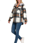 Zenana Plaid Drawstring Hooded Fleece Shacket