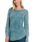 Zenana Washed Baby Waffle Long Sleeve Top