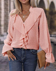 Swiss Dot Ruffle Front Blouse