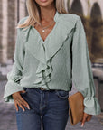 Swiss Dot Ruffle Front Blouse