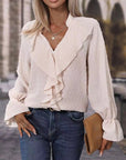 Swiss Dot Ruffle Front Blouse