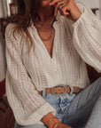 Crochet Lace button v-neck knit sweater blouse