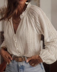 Crochet Lace button v-neck knit sweater blouse