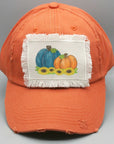 Fall Blue Orange Sunflower Pumpkins Patch Hat