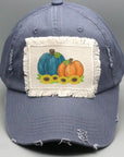 Fall Blue Orange Sunflower Pumpkins Patch Hat