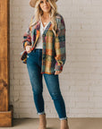 Mustard Red Plaid Button Cardigan