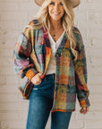 Mustard Red plaid button Shacket Cardigan Sweater