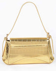 Metallic Croc Embossed Shoulder Bag