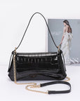 Metallic Croc Embossed Shoulder Bag