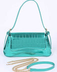 Metallic Croc Embossed Shoulder Bag