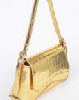 Metallic Croc Embossed Shoulder Bag