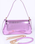 Metallic Croc Embossed Shoulder Bag