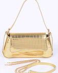 Metallic Croc Embossed Shoulder Bag