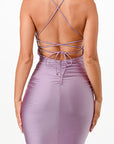 La Scala Back Lace Up Short Dress with Waist Shirring