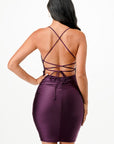 La Scala Back Lace Up Short Dress with Waist Shirring