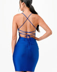 La Scala Back Lace Up Short Dress with Waist Shirring