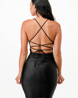 La Scala Back Lace Up Short Dress with Waist Shirring