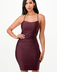 La Scala Back Lace Up Short Dress with Waist Shirring