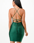 La Scala Back Lace Up Short Dress with Waist Shirring