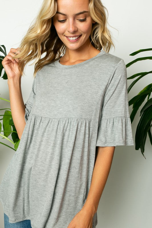 e Luna PLUS Solid Ruffled Sleeve Loose Top