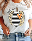 Hello Fall Striped Leopard Pumpkin Graphic Tee