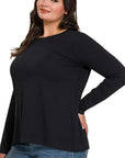 Zenana Plus Cotton Crew Neck Long Sleeve T-Shirt