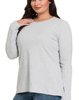 Zenana Plus Cotton Crew Neck Long Sleeve T-Shirt
