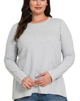 Zenana Plus Cotton Crew Neck Long Sleeve T-Shirt