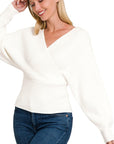 Viscose Cross Wrap Pullover Sweater