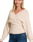 Viscose Cross Wrap Pullover Sweater