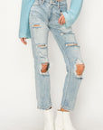 Artemis Vintage High Rise Distressed Straight Jeans