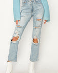 Artemis Vintage High Rise Distressed Straight Jeans