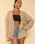 Ribbed Knit Open Front Cardigan With Pockets