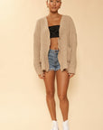 Ribbed Knit Open Front Cardigan With Pockets