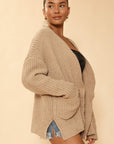 Ribbed Knit Open Front Cardigan With Pockets