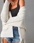 Ribbed Knit Open Front Cardigan With Pockets