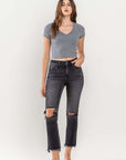 VERVET by Flying Monkey High Rise Stretch Distressed Crop Slim Straight