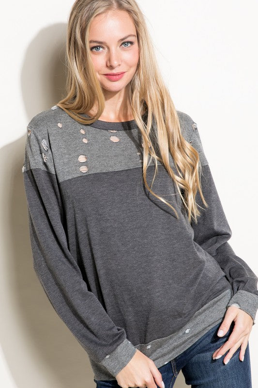 e Luna Distressed French Terry Sweatshirts