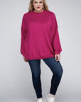 Zenana Plus Oversized Round Neck Raw Seam Melange Sweater