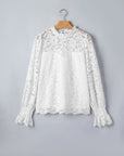 Lace Ruffle Round Neck Flounce Sleeve Blouse