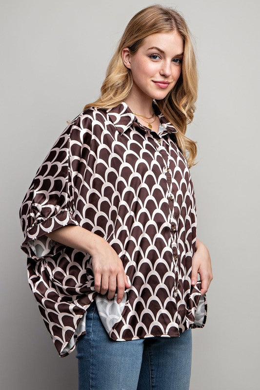 Light Satin Print Button Down Shirt