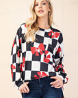 Celeste Full Size Checkered Bow Print Round Neck T-Shirt