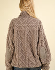 VERY J Fuzzy Fleece Half Zip Cable Pattern Sweatshirt