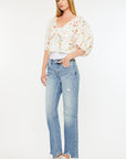 Kancan Mid Rise Frayed Hem Straight Jeans