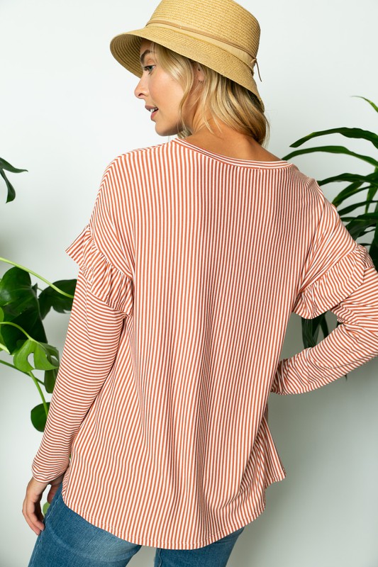 e Luna PLUS Pin Striped Ruffled Top