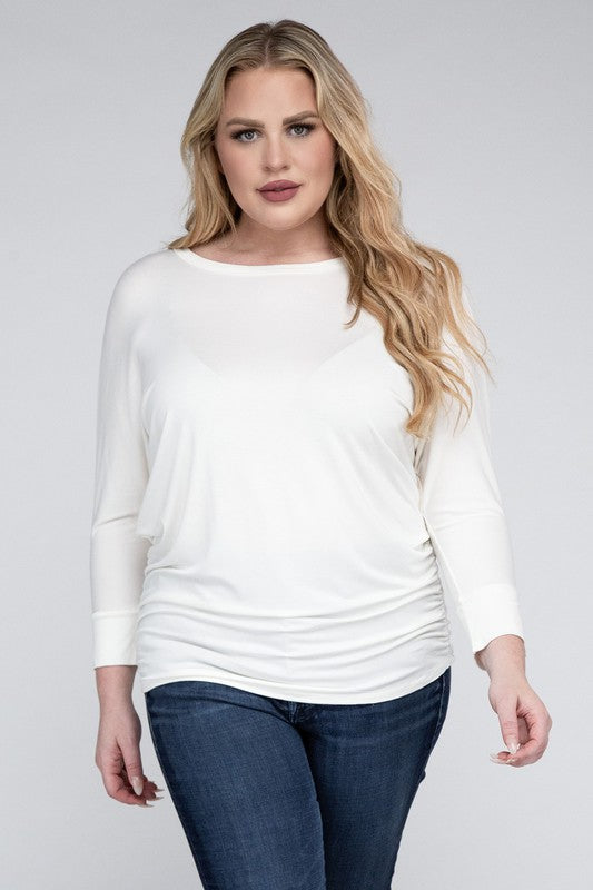 Zenana Plus Luxe Rayon Boat Neck 3/4 Sleeve Top