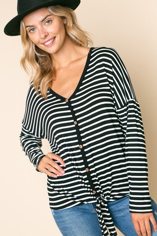 e Luna Striped Button Down Top