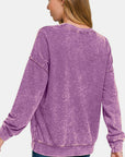 Zenana Washed Round Neck Dropped Shoulder Sweatshirt